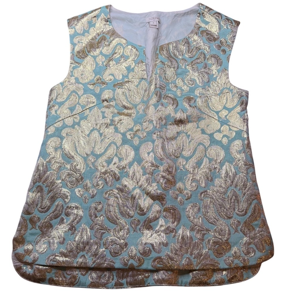 J Crew Mint Jacquard Metallic Sleeveless Brocade Top Womens 2 Gold Bridgerton
